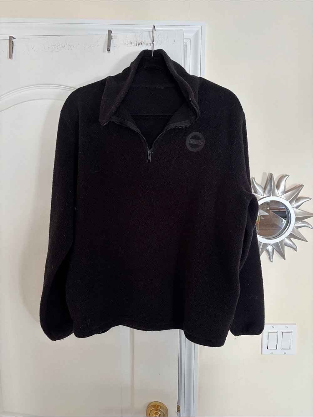 Anna Sui Black Quarter-Zip Fleece Pullover-XL